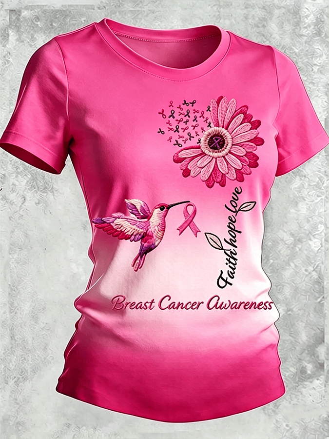 Women's Breast Cancer Awareness Printed Crew-Neck Short-Sleeve T-Shirt