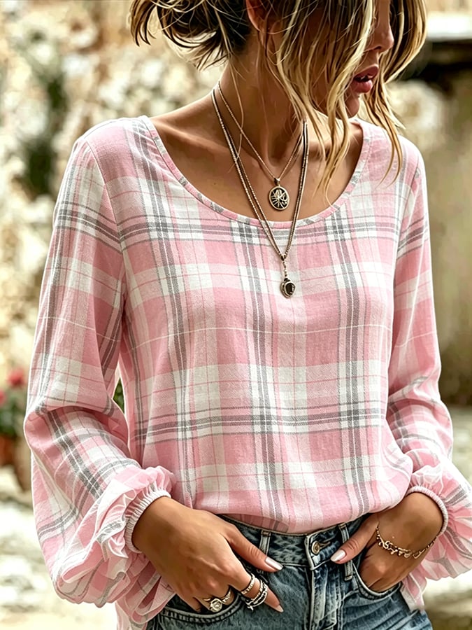 Women's Retro Floral Print Long-Sleeved Top