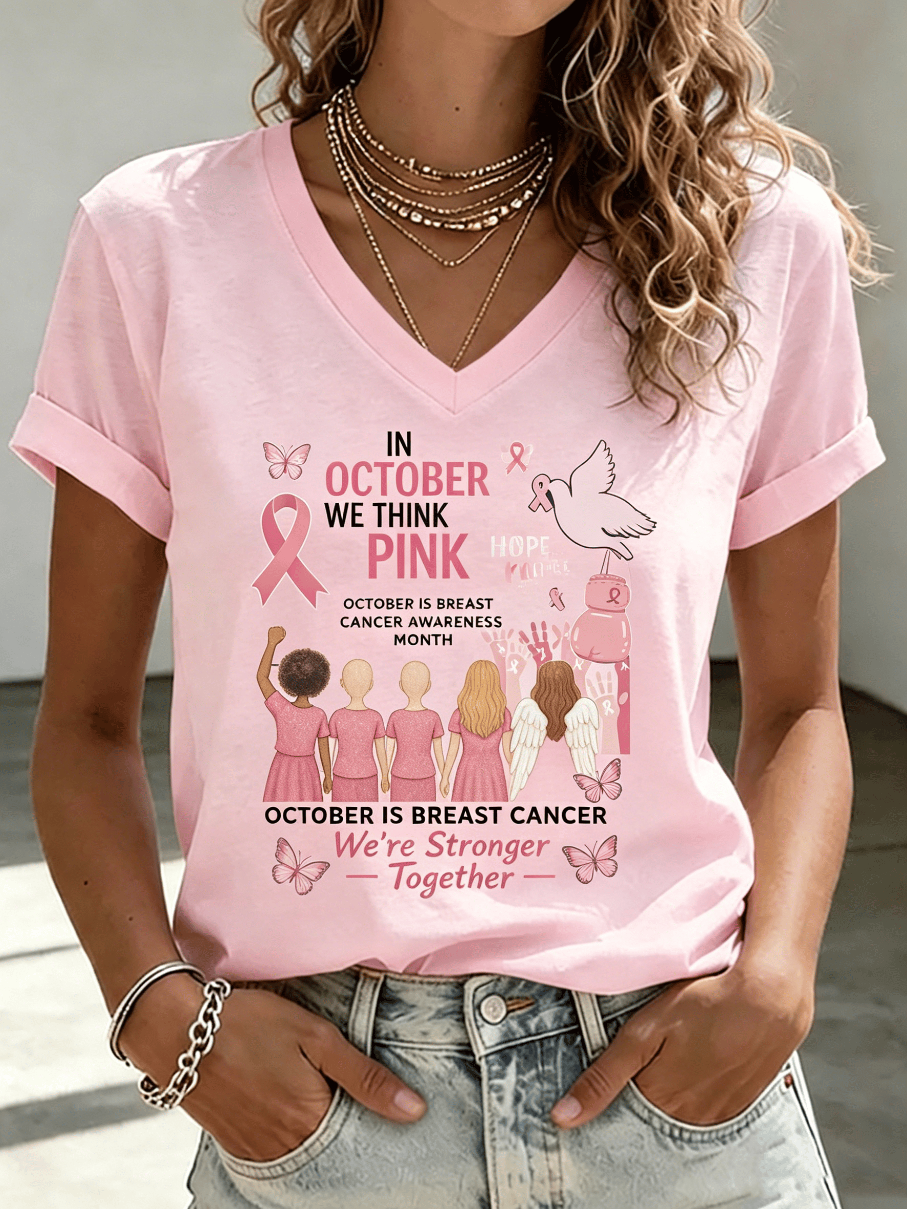 Women's Breast Cancer Print T-Shirt