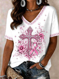 Women's Casual Cross & Faith Breast Cancer Awareness V-Neck T-Shirt