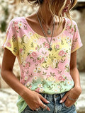 Women's Vintage Floral Breast Cancer Print Top