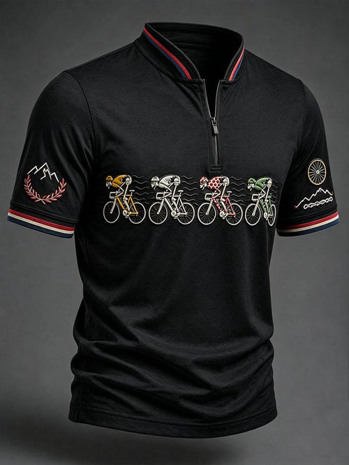 Men's Casual Printed Stand Collar Zip-Up Henley Shirt