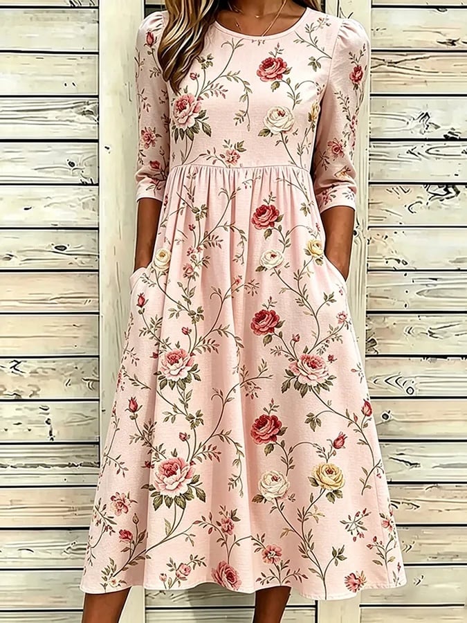 Women's Casual Linen Cotton Floral Plant Dress