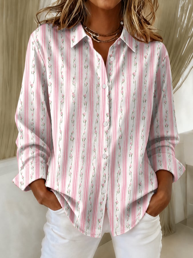 Women's casual pink plaid shirt
