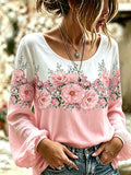 Women's Retro Floral Print Long-Sleeved Top