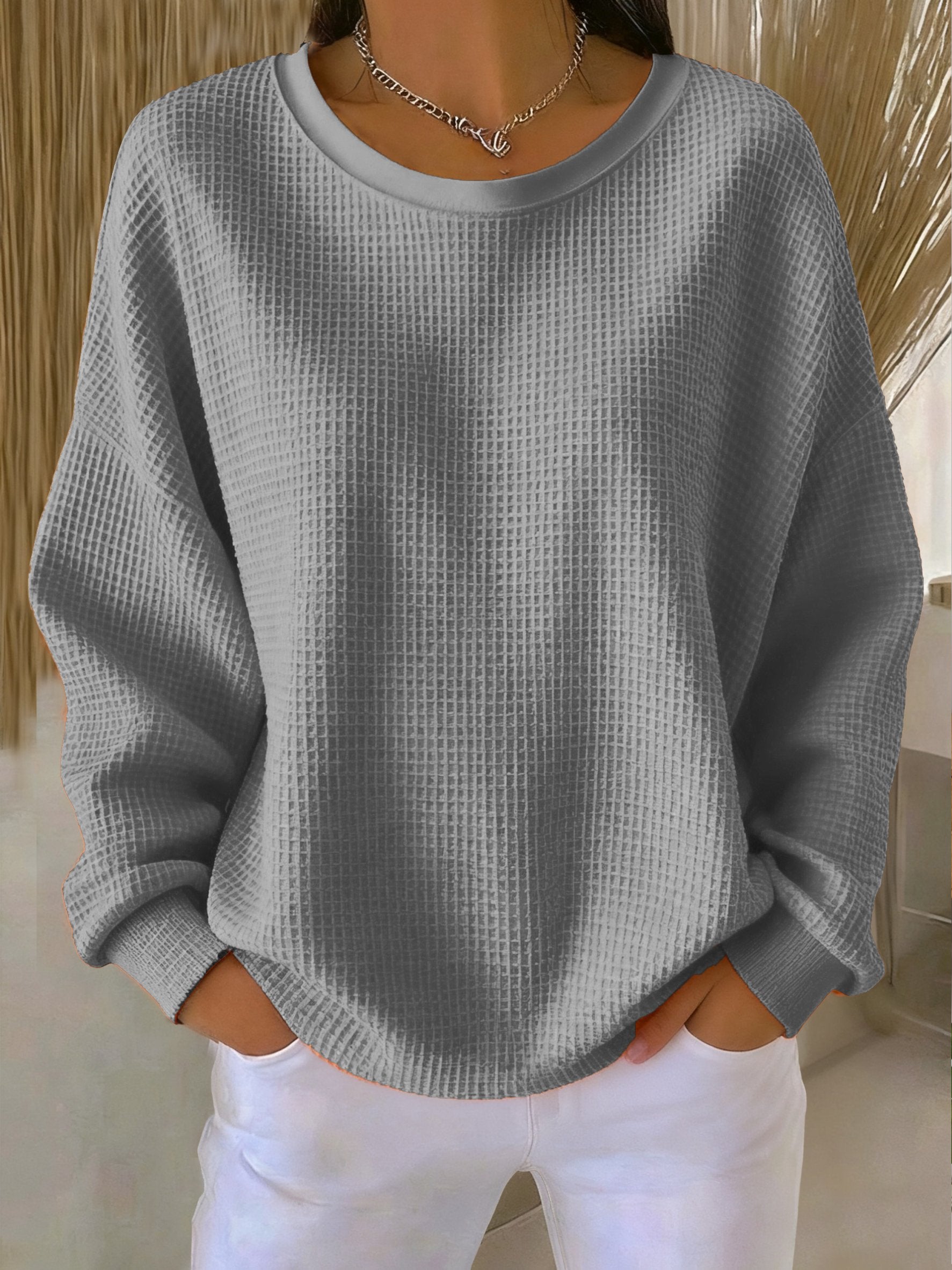 Women's casual waffle multi-color autumn and winter sweatshirt