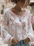 Women's Retro Floral Print Long-Sleeved Top
