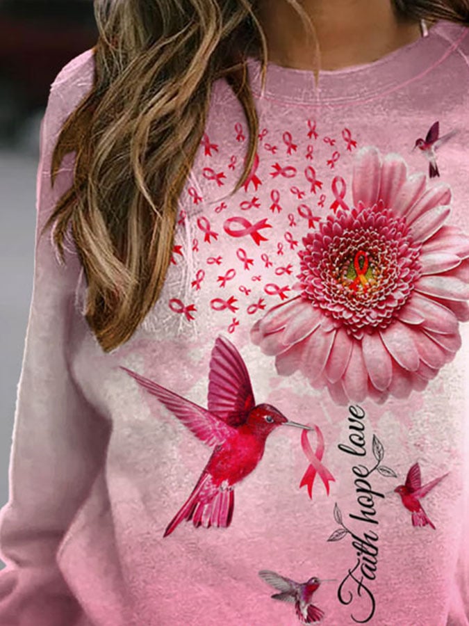 Faith Hope Love Breast Cancer Awareness Print Sweatshirt