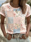 Women's Retro Breast Cancer Floral Print Top