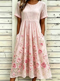 Women's Casual Linen Cotton Floral Plant Dress