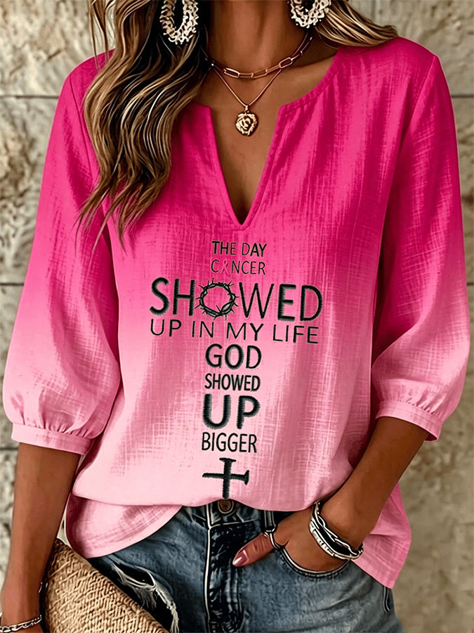 Women's Breast Cancer Awareness Print 3/4-Sleeve Top