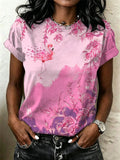 Women'S Casual Short-Sleeve Crew-Neck T-Shirt With Breast Cancer Awareness Print