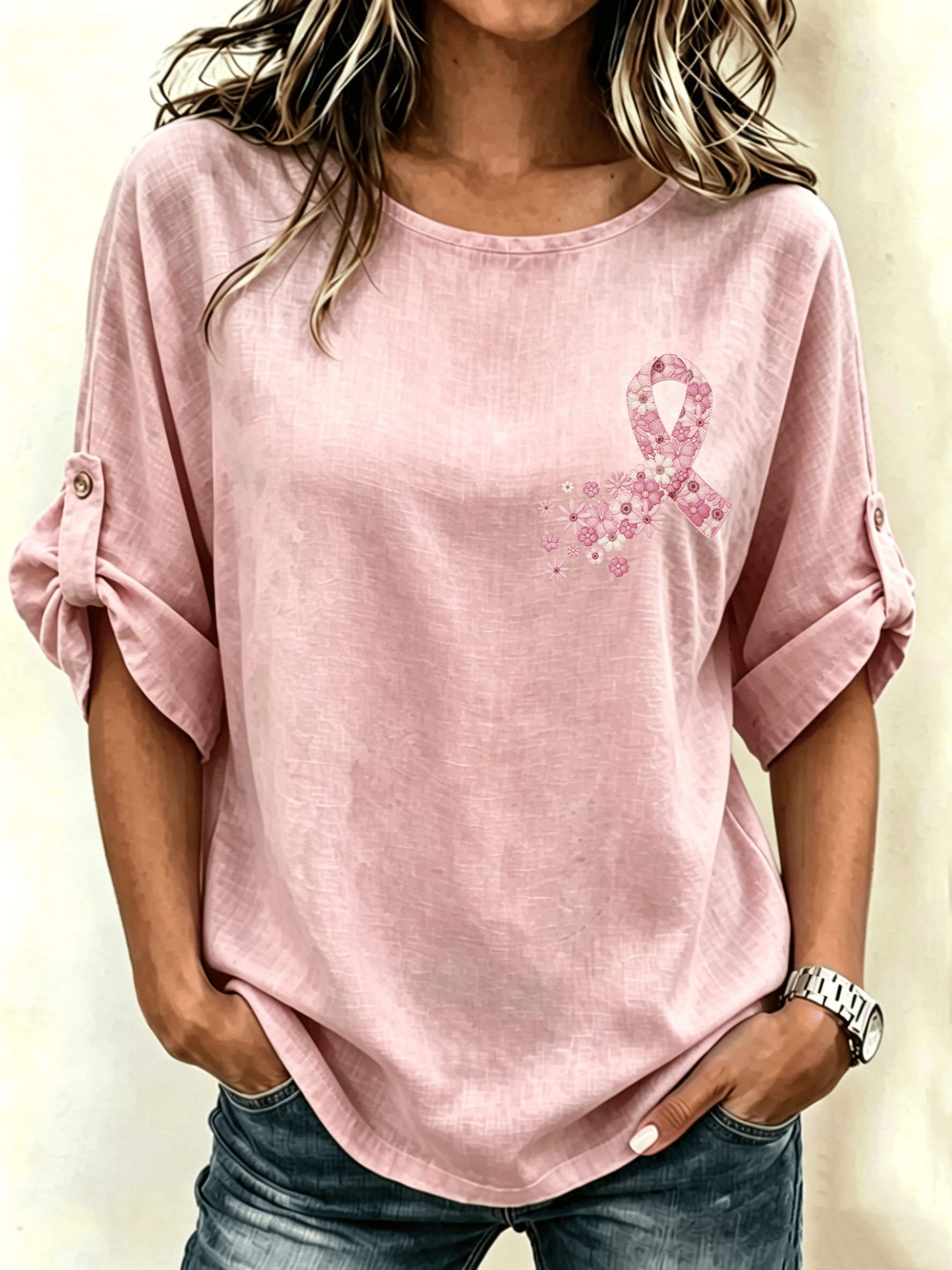 Women's Breast Health Awareness Print Shirt