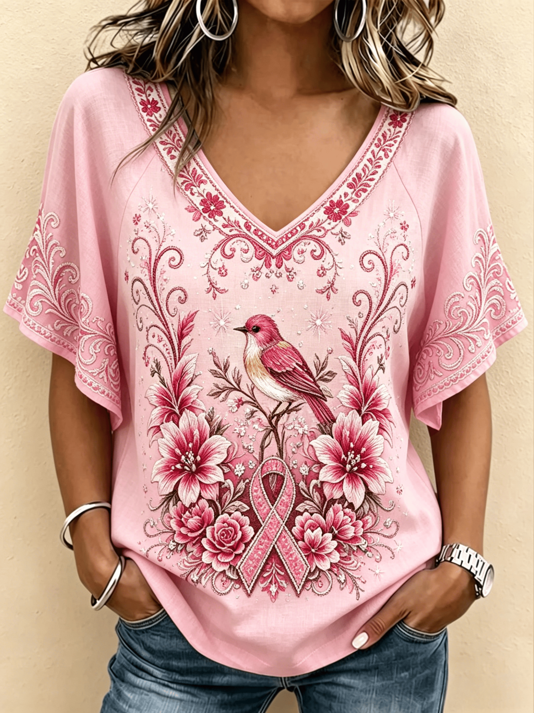 Pink for Myself Printed Casual T-shirt for Women - Breast Cancer Prevention Campaign