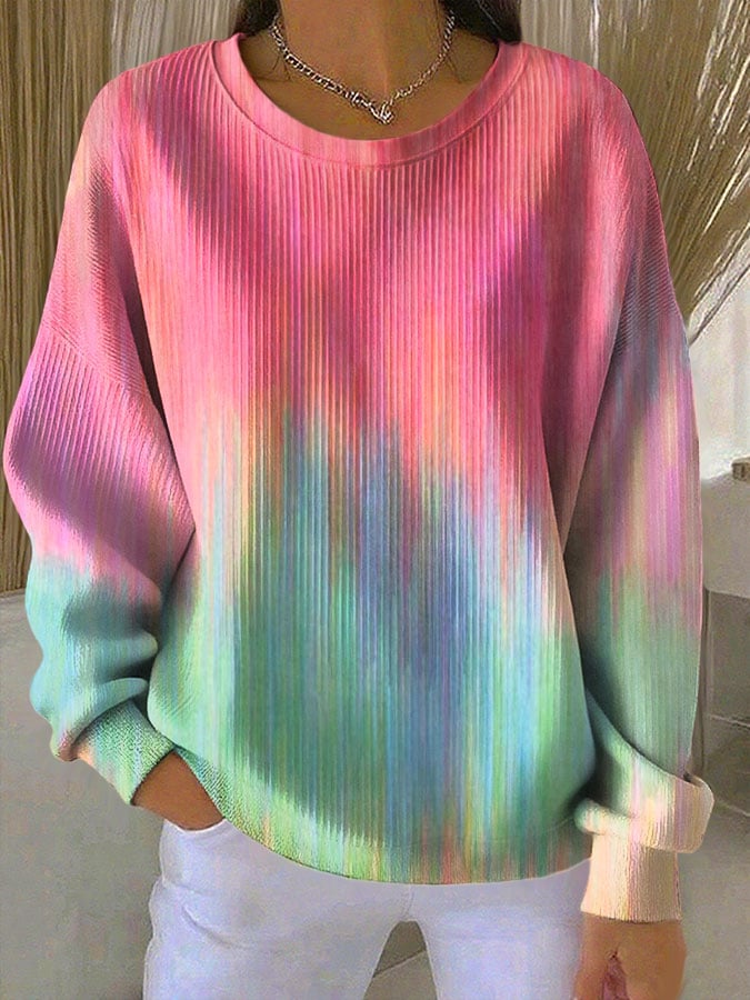 Women's Breast Cancer Awareness Print Knit Crew Neck Long Sleeve Top