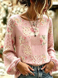 Women's Retro Floral Print Long-Sleeved Top