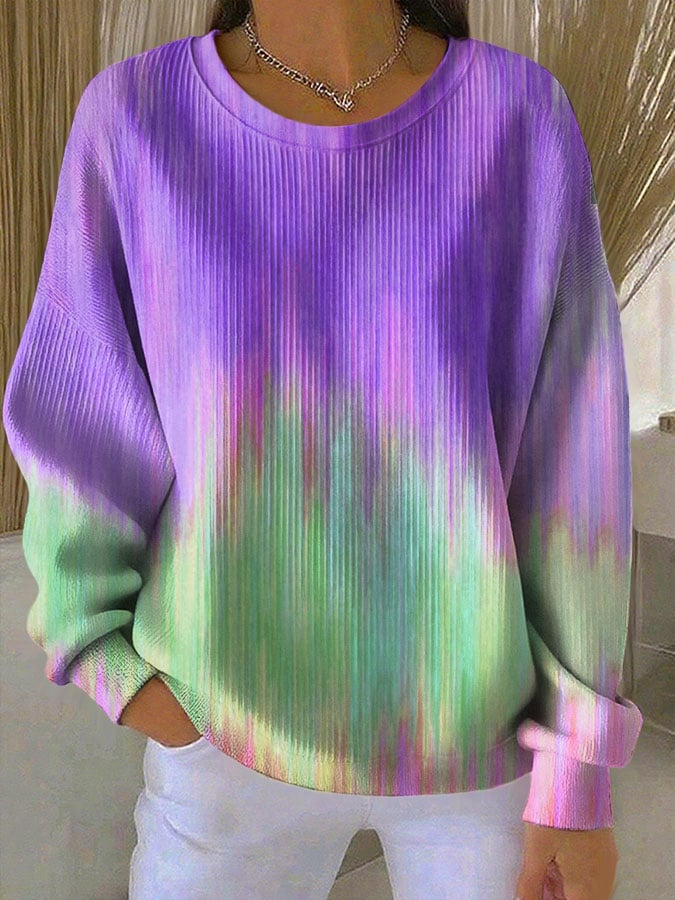 Women's Breast Cancer Awareness Print Knit Crew Neck Long Sleeve Top