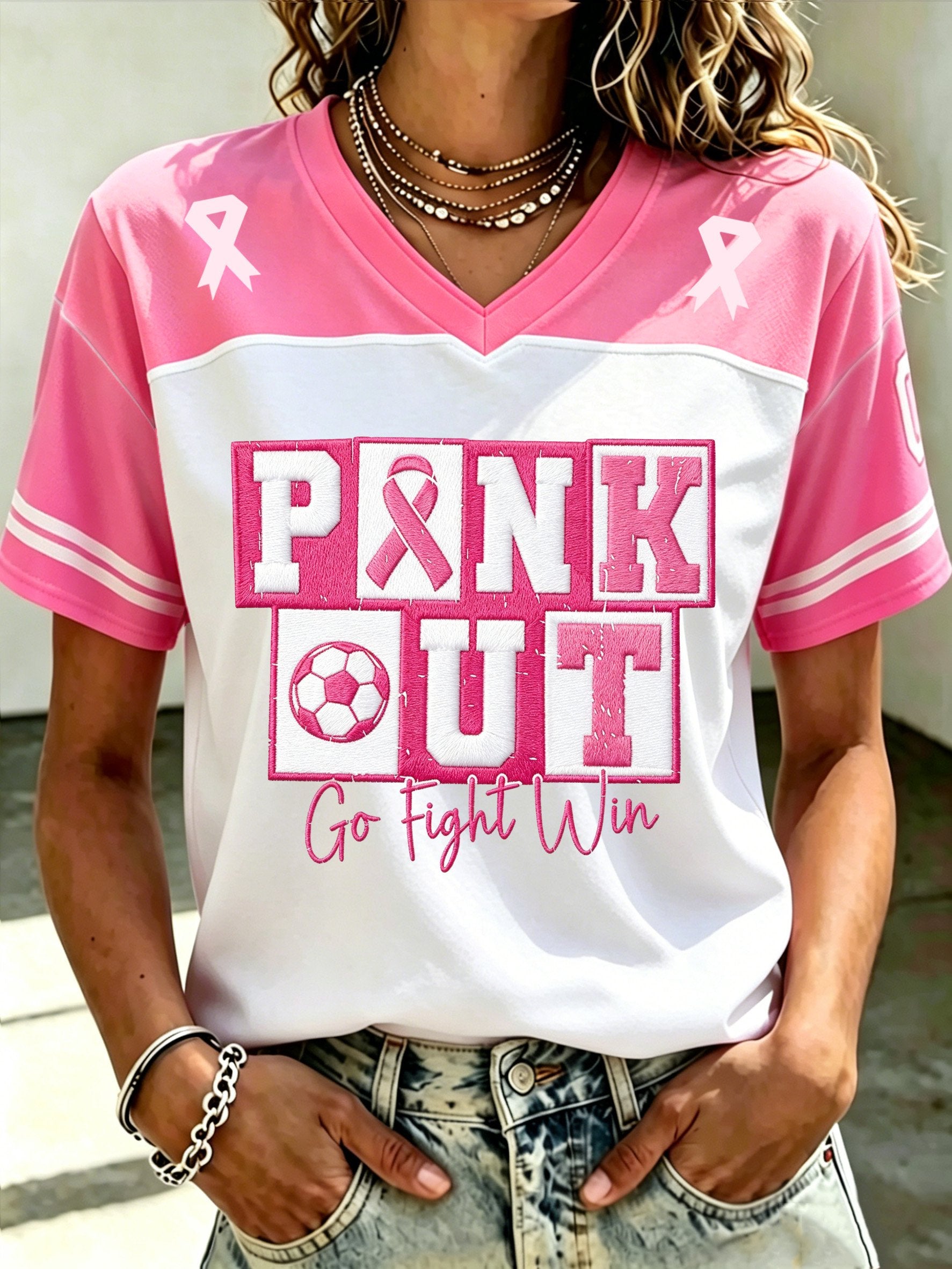 Women's Pink Printed V-Neck Top