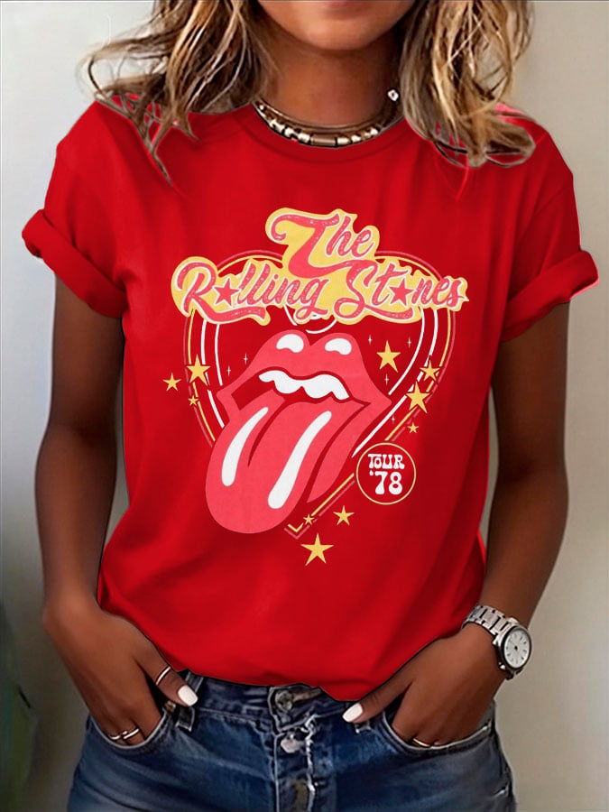Women's Band-Print Casual T-Shirt