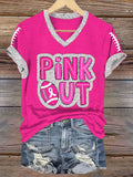 Women's Pink Out Football Breast Cancer Print T-Shirt