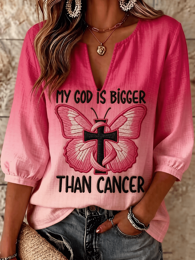 Women's Breast Cancer Awareness Print 3/4-Sleeve Top