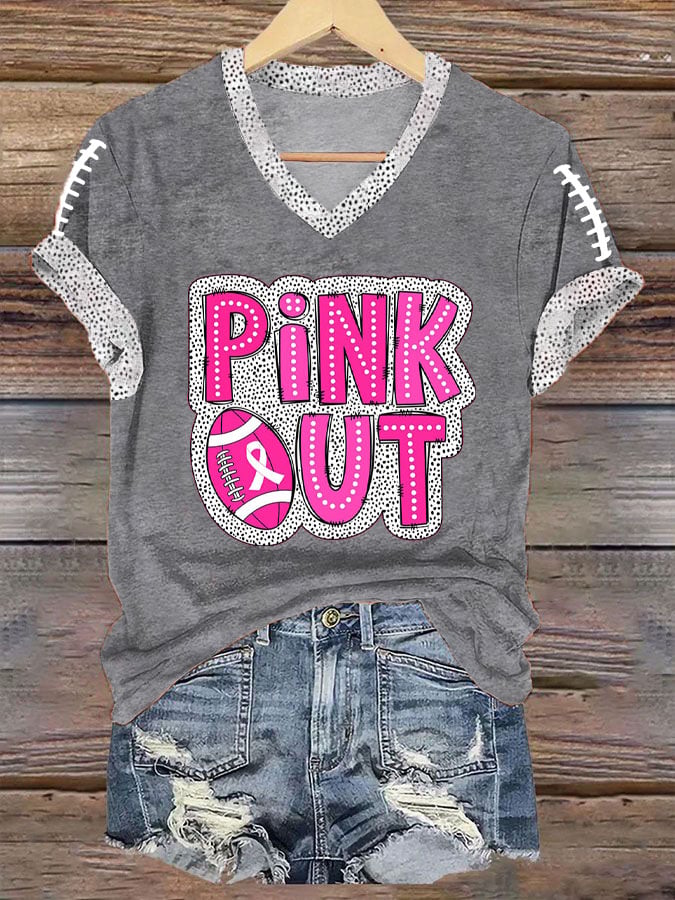 Women's Pink Out Football Breast Cancer Print T-Shirt