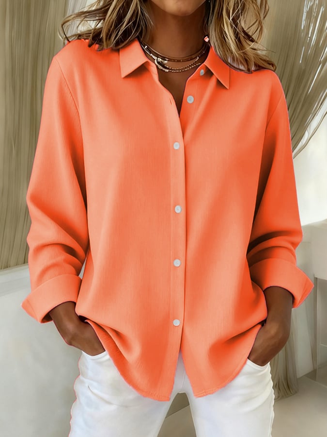 Women's Casual Autumn And Winter Cotton And Linen Multi-Color Shirt
