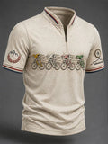 Men's Casual Printed Stand Collar Zip-Up Henley Shirt