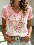 Women's Breast Cancer Floral Print T-Shirt