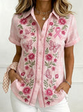 Women's Breast Cancer Awareness Pink Floral Art Print Shirt