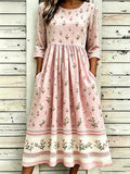 Women's Casual Linen Cotton Floral Plant Dress