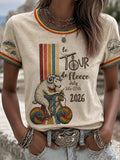 T-shirt décontracté pour femme à col rond et motif Tour de France