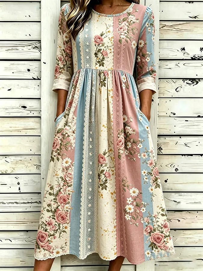 Women's Casual Linen Cotton Floral Plant Dress