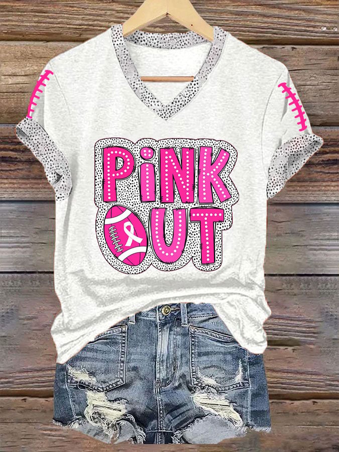 Women's Pink Out Football Breast Cancer Print T-Shirt