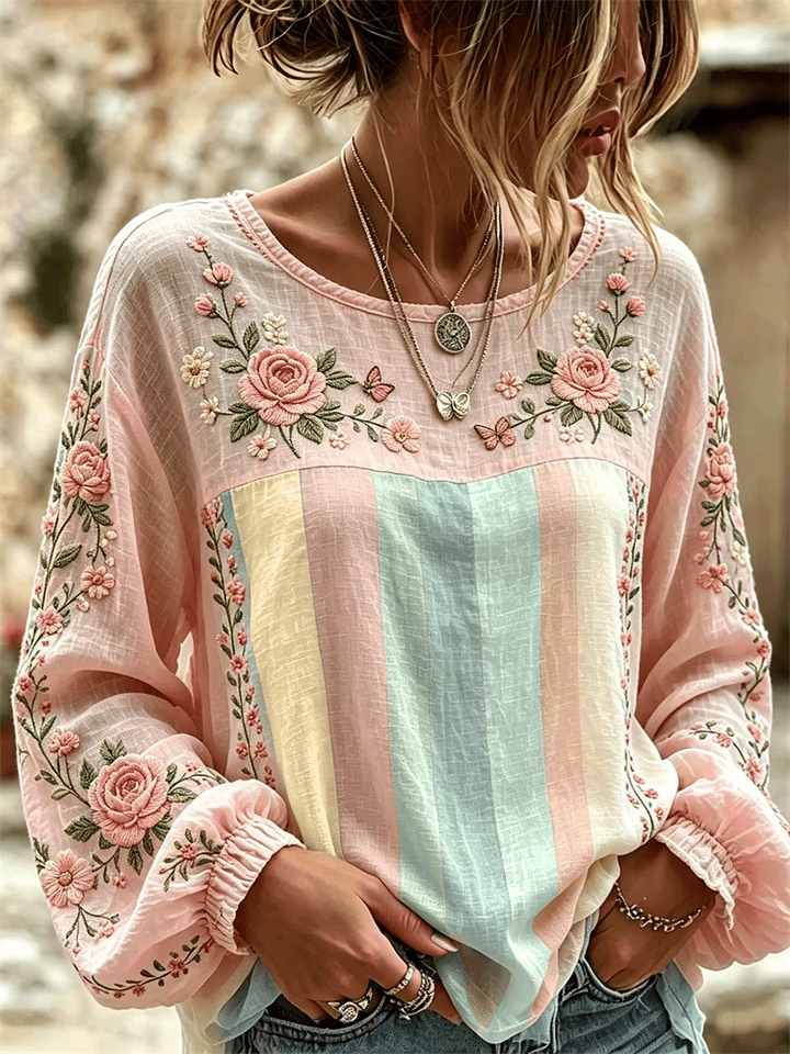 Women's Vintage Floral Breast Cancer Print Top