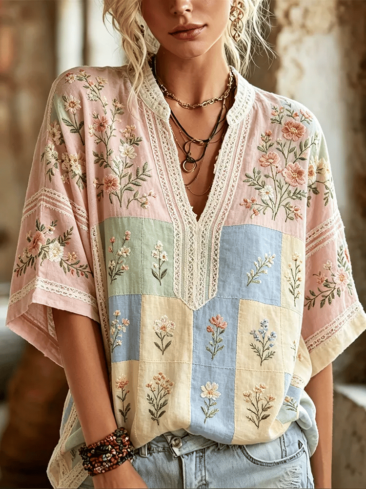 Women's Vintage Floral Breast Cancer Print Top