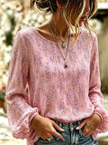 Women's Retro Floral Print Long-Sleeved Top