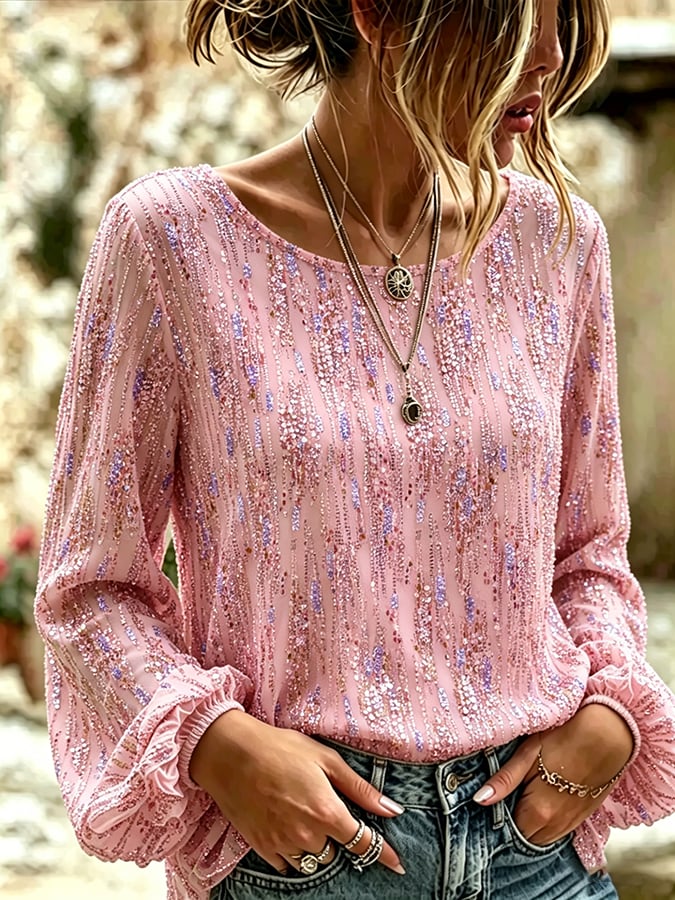 Women's Retro Floral Print Long-Sleeved Top