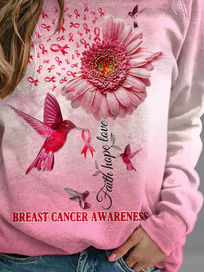 Faith Hope Love Breast Cancer Awareness Print Sweatshirt
