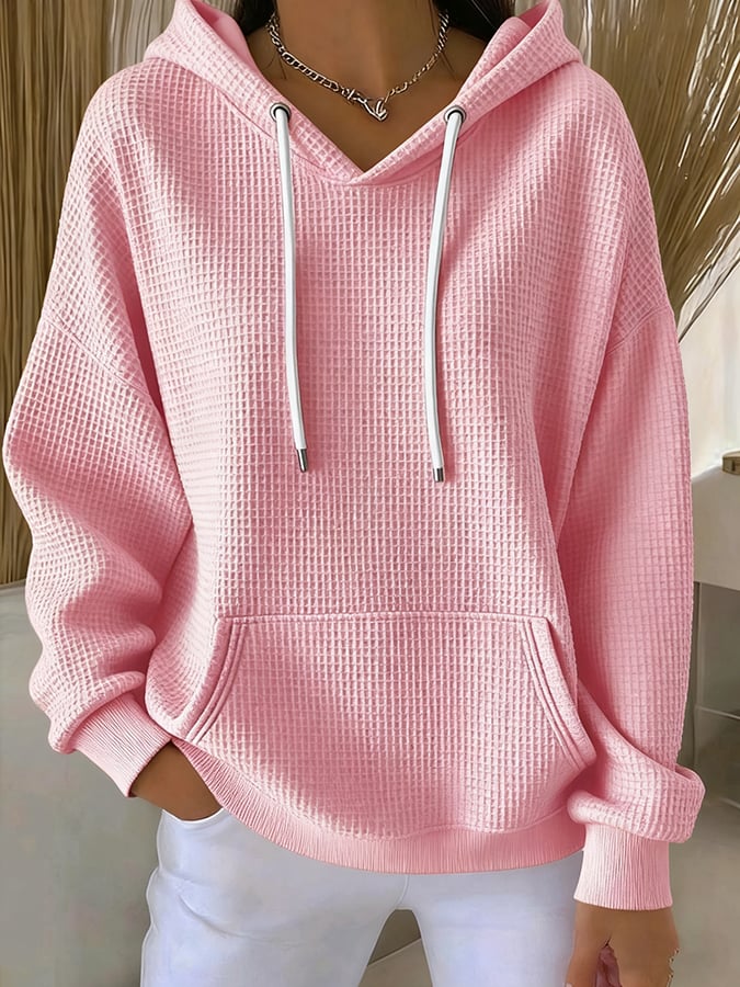 Women's Casual Waffle Jacquard Multicolor Hoodie