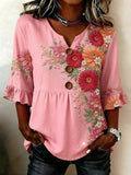 Women's Breast Cancer Awareness Printed Cotton-Linen Top