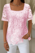 Women's Fashion Solid Color Square Neck Lace Top