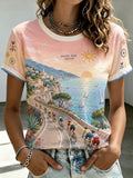 T-shirt décontracté pour femme à col rond et motif Tour de France