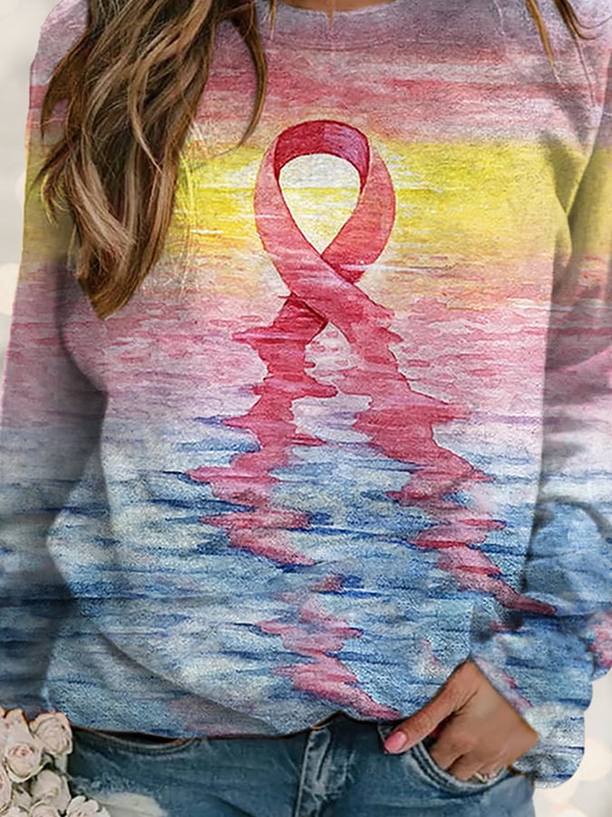 Women's Pink Ribbon Breast Cancer Art Print Long Sleeve Sweatshirt