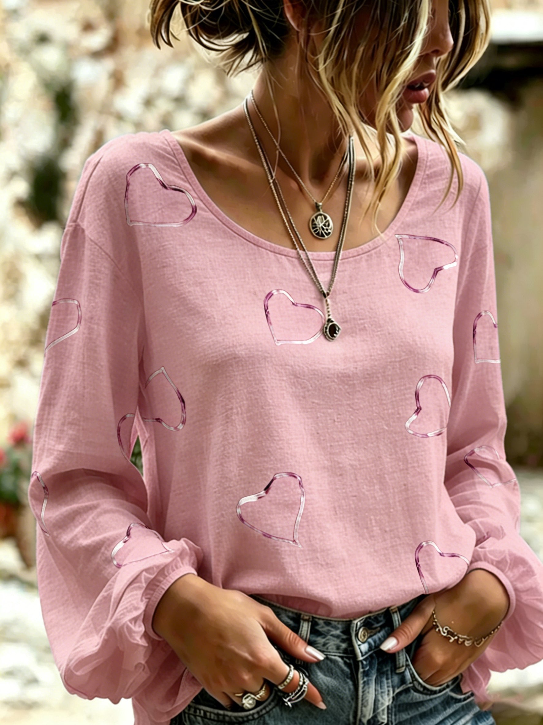 Women's Casual Floral Print Long-Sleeved Top