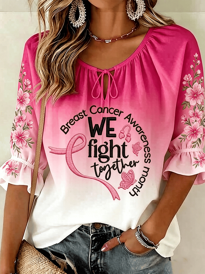 Women's Breast Cancer Awareness Print 3/4-Sleeve Top