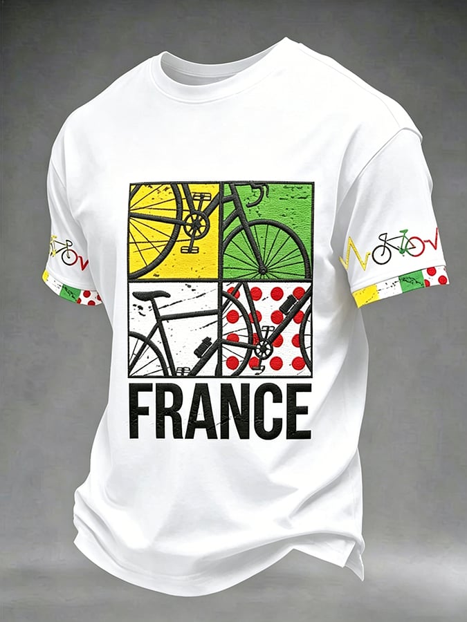 Men's Tour France Print Casual T-Shirt