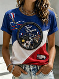 T-shirt décontracté pour femme à col rond et motif Tour de France