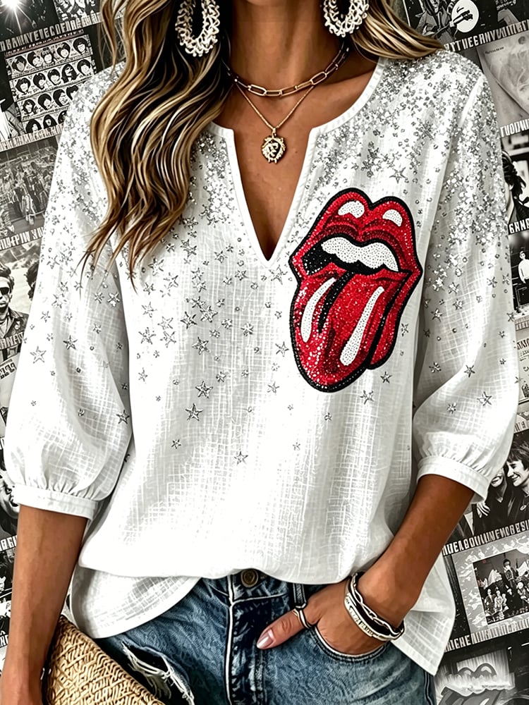 Women's Tongue and Lips Rock Band Clothing Blouse