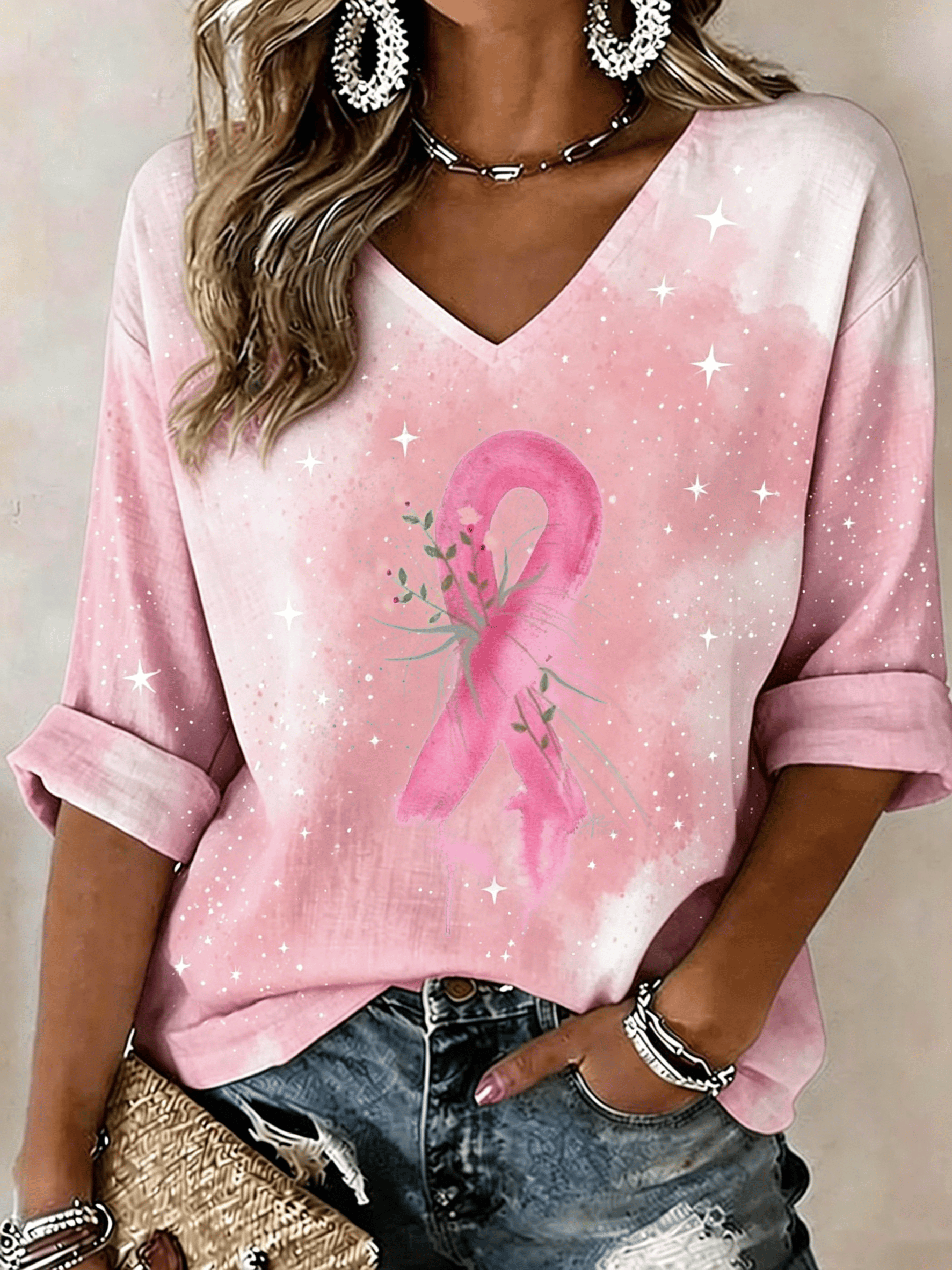 Women's Breast Cancer Print T-shirt